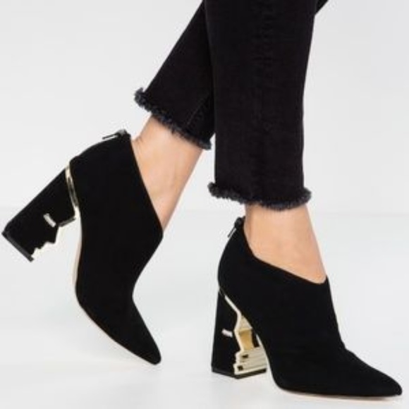 Katy Perry Collections Shoes - Black and Gold Face Design Suede Bootie